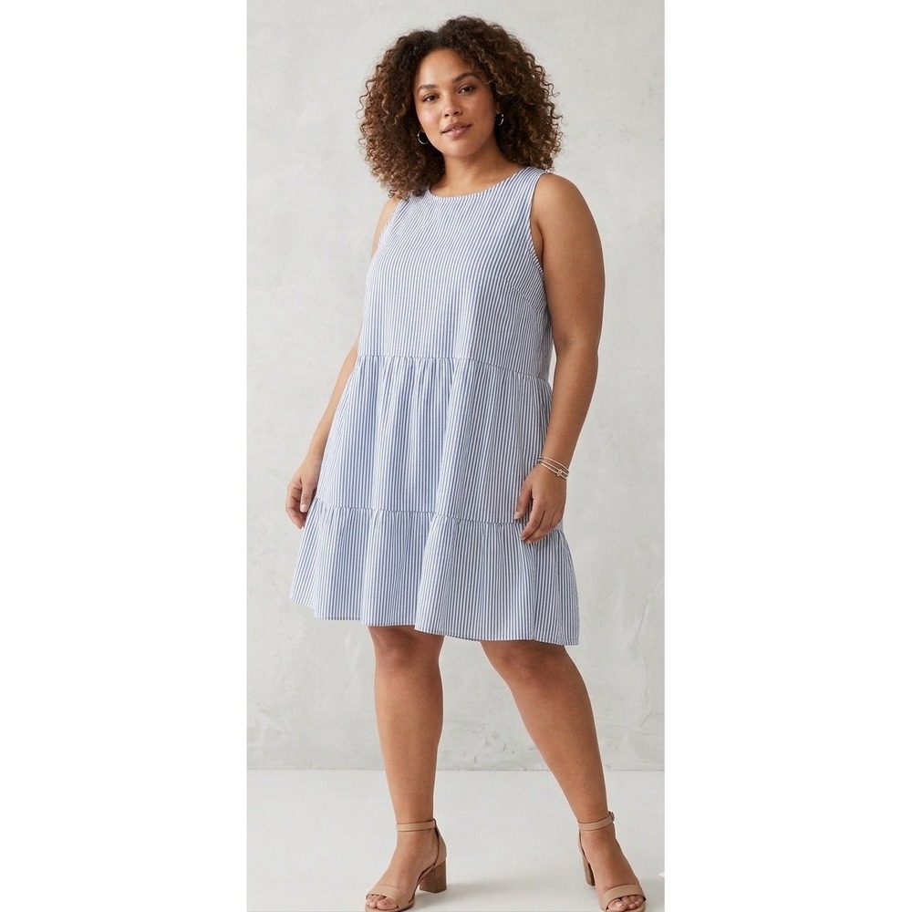 Old Navy Womens XXL Blue White Striped Tiered Sleeveless Mini Dress Nautical